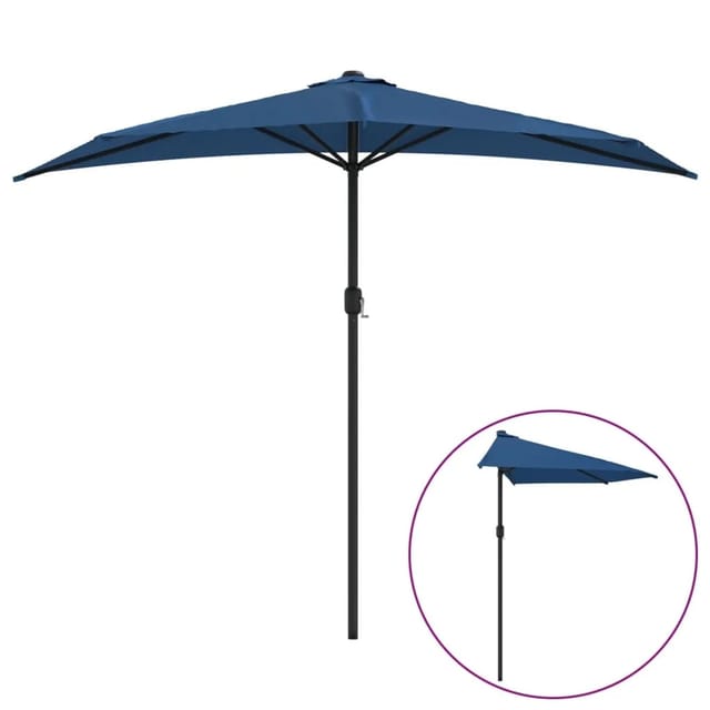 furnicato Balkon-Sonnenschirm Alu-Mast Blau 270x144x222cm Halbrund
