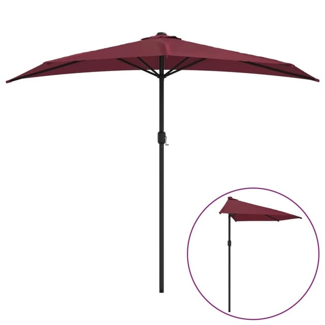 furnicato Balkon-Sonnenschirm Alu-Mast Bordeauxrot 270x144x222cm Halbrund