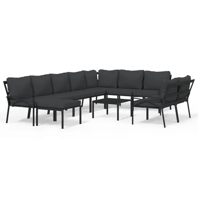 vidaXL 11-tlg Garten-Lounge-Set mit Grauen Kissen Stahl