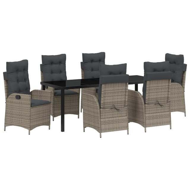 vidaXL Garten Essgruppe 7-Tlg Grau Poly Rattan 3380503