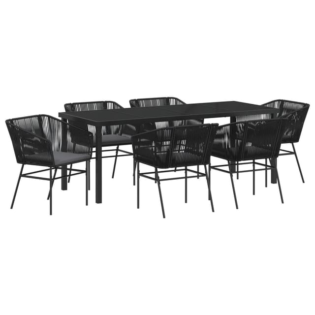 vidaXL 7-Teiliges Garten-Ess-Set mit Kissen Schwarz Poly Rattan 3380923