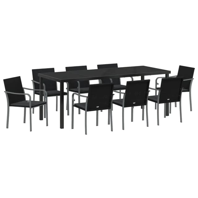 vidaXL Garten Essgruppe 9-Tlg Schwarz Poly Rattan 3379057