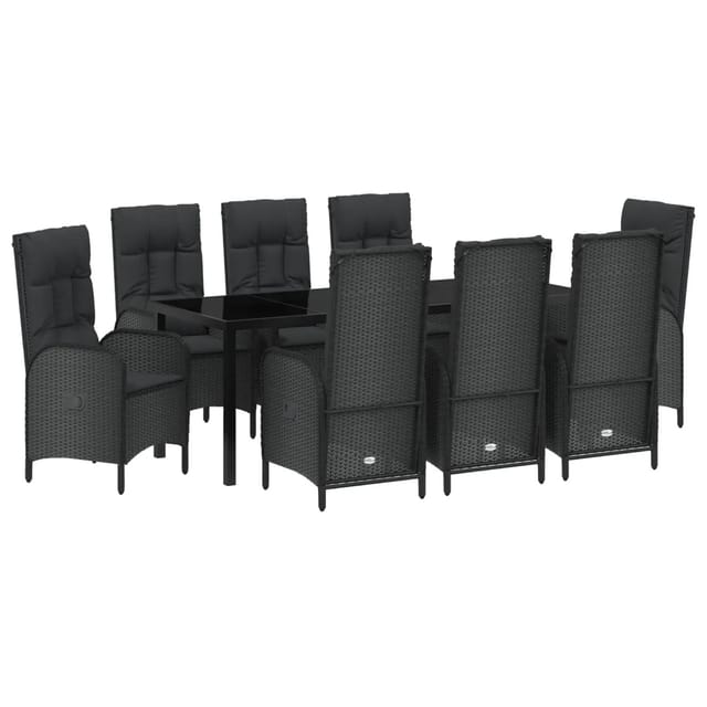 vidaXL Garten Essgruppe mit Kissen 9-Tlg Schwarz Poly Rattan 3380119