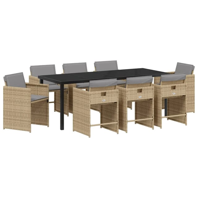 vidaXL 9-Teiliges Gartenmöbelset mit Kissen Beige Poly Rattan 3379999