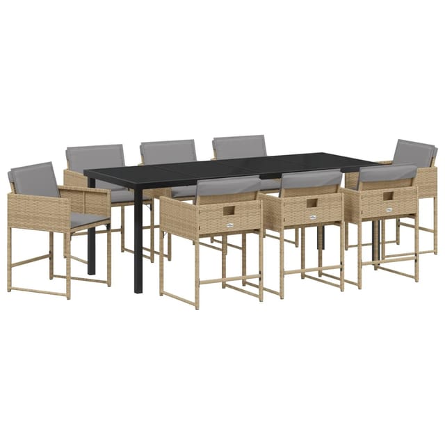vidaXL Garten Essgruppe mit Kissen 9-Tlg Beige Poly Rattan 3380031