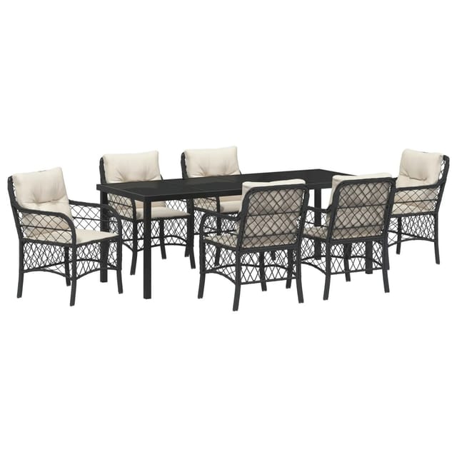vidaXL Garten Essgruppe mit Kissen 7-Tlg Schwarz Poly Rattan 3380202