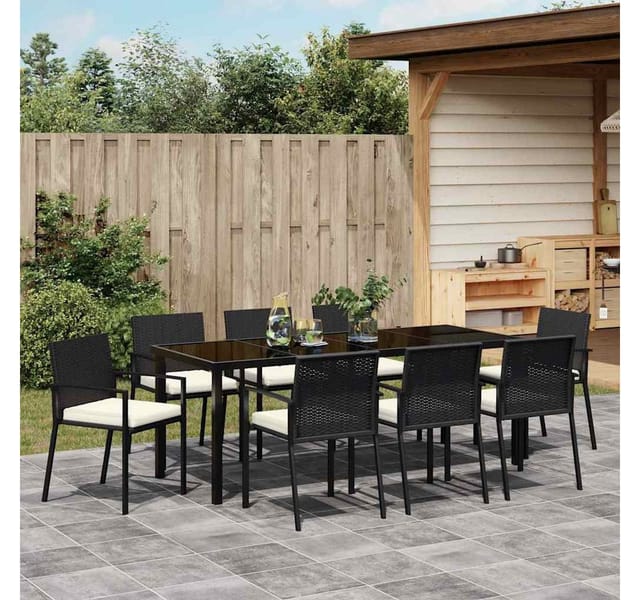 vidaXL 9-Teiliges Garten Essset Schwarz Poly Rattan 3379239