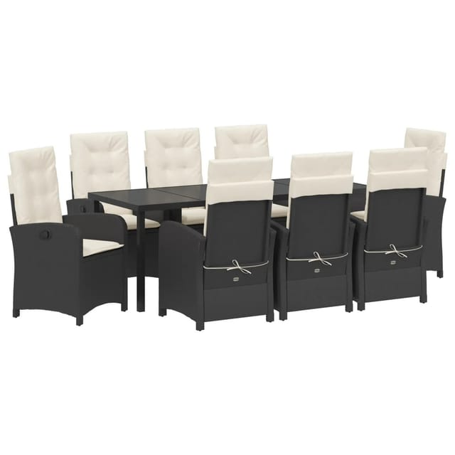 vidaXL Garten Essgruppe 9-Tlg Schwarz Poly Rattan 3380259
