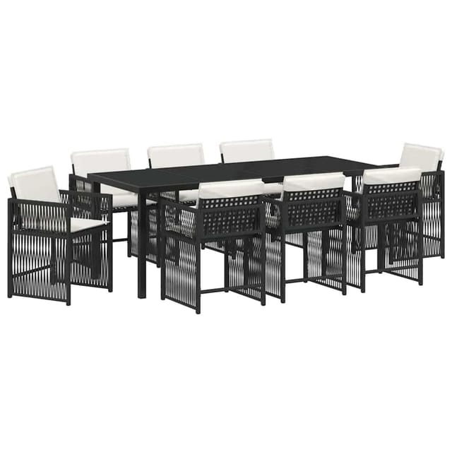 vidaXL Garten Essgruppe 9-Tlg Schwarz Poly Rattan 3380772
