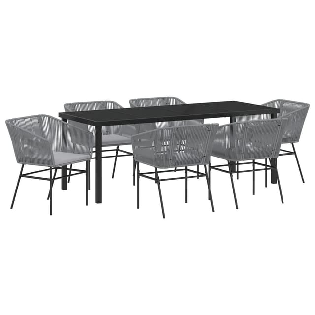 vidaXL 7-Teiliges Garten-Esszimmer-Set mit Grauen Kissen aus Poly Rattan 3380937