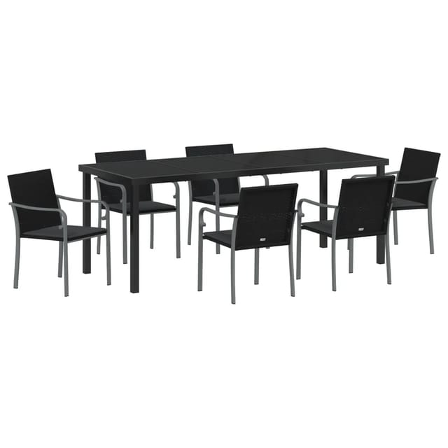 vidaXL Garten Essgruppe 7-Tlg Schwarz Poly Rattan 3379056