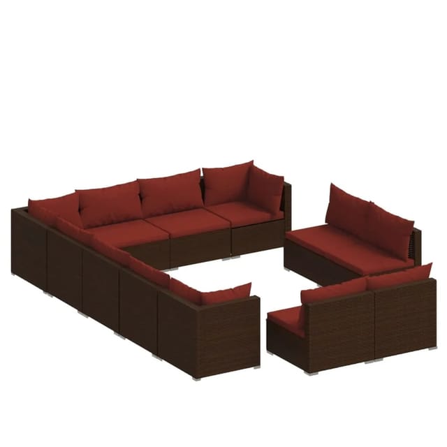 vidaXL 12-Tlg Garten-Lounge-Set mit Kissen Braun Poly Rattan 3102843