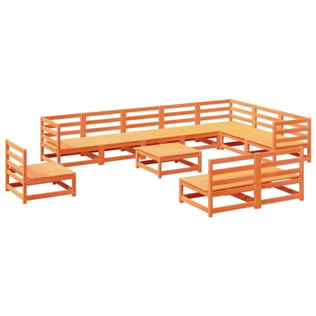 vidaXL 11-Tlg Garten-Sofagarnitur Wachsbraun Massivholz Kiefer 3299486