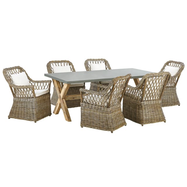 Beliani Gartentisch Set MAROS/OLBIA Naturfarben Grau Beige Weiss Heller Holzfarbton 100x200x90