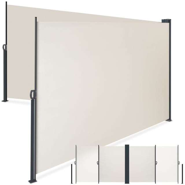 tectake® Doppel-Seitenmarkise, 200 x 600 cm, Schutz vor Sonne und Wind, ausziehbar, mit Aufrollmechanismus