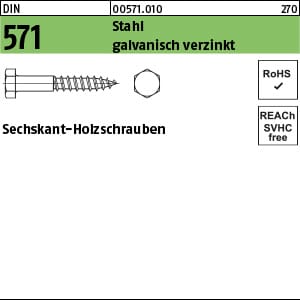 Sechskant-Holzschraube DIN 571 Stahl galvanisch verzinkt ø6 x 20mm