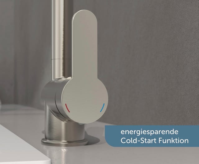 Schütte Spültischarmatur LONDON Küchenarmatur, Edelstahl, Cold-Start, 360° schwenkbar, Ausziehbrause