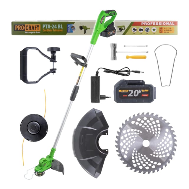 PRO CRAFT Benzin-Motorsense Procraft PTA24 BL Akku Trimmer 20 V 150 mm + 1x Akku 3,0Ah + Ladegerät