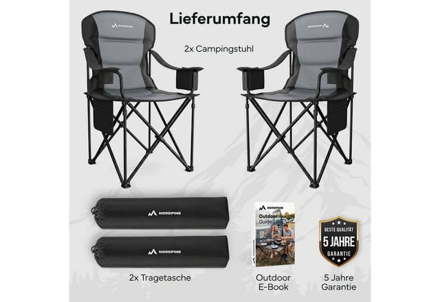 NEOLYMP Campingstuhl Faltbarer Campingstuhl bis 250 kg mit Kühltasche & Getränkehalter