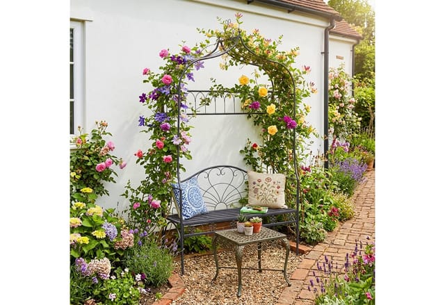 relaxdays Rosenbogen mit Gartenbank