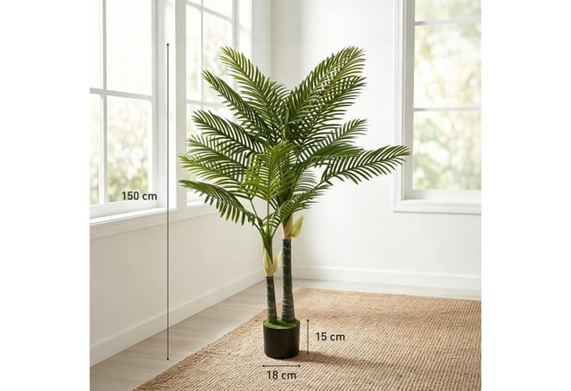 Kunstpflanze Groß Kunstpalme Kunstpflanze im Topf mit 16 Palmenwedel Palme, HOMCOM, Höhe 150 cm, für Wohnzimmer Büro Balkon Dekoration Schlafzimmer