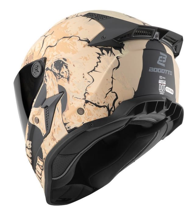 Bogotto Motorradhelm Rapto Skull Helm, vorbereitet für Kommunikationssystem,geeignet für Brillenträger,v