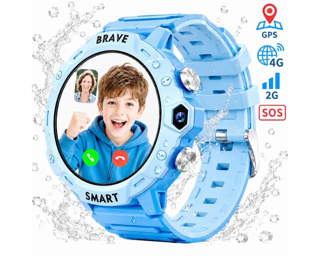 Vashoy Kinder Smartwatch 4G – mit HD-Videoanruf, KI-Echtzeitortung Smartwatch (4 cm/1.38 Zoll, RTOS) Spar-Set, 1-tlg., SOS-Notruf, IP67 wasserdicht, geschlossenes System ohne App-Store, für Jungen und Mädchen im Alter von 5 bis 16 Jahren