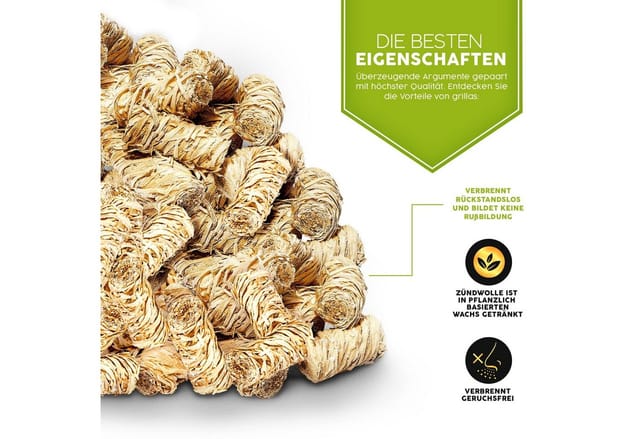 grillas Anzündkamin BIO Anzünder Kaminanzünder Holzwolle Grillanzünder (Kohleanzünder Wachsanzünder Anzündwolle, 1200-tlg., Anzündhilfe ohne Rückstände), für Kamin, Grill, Ofen, Kachelofen, ohne chemische Zusätze