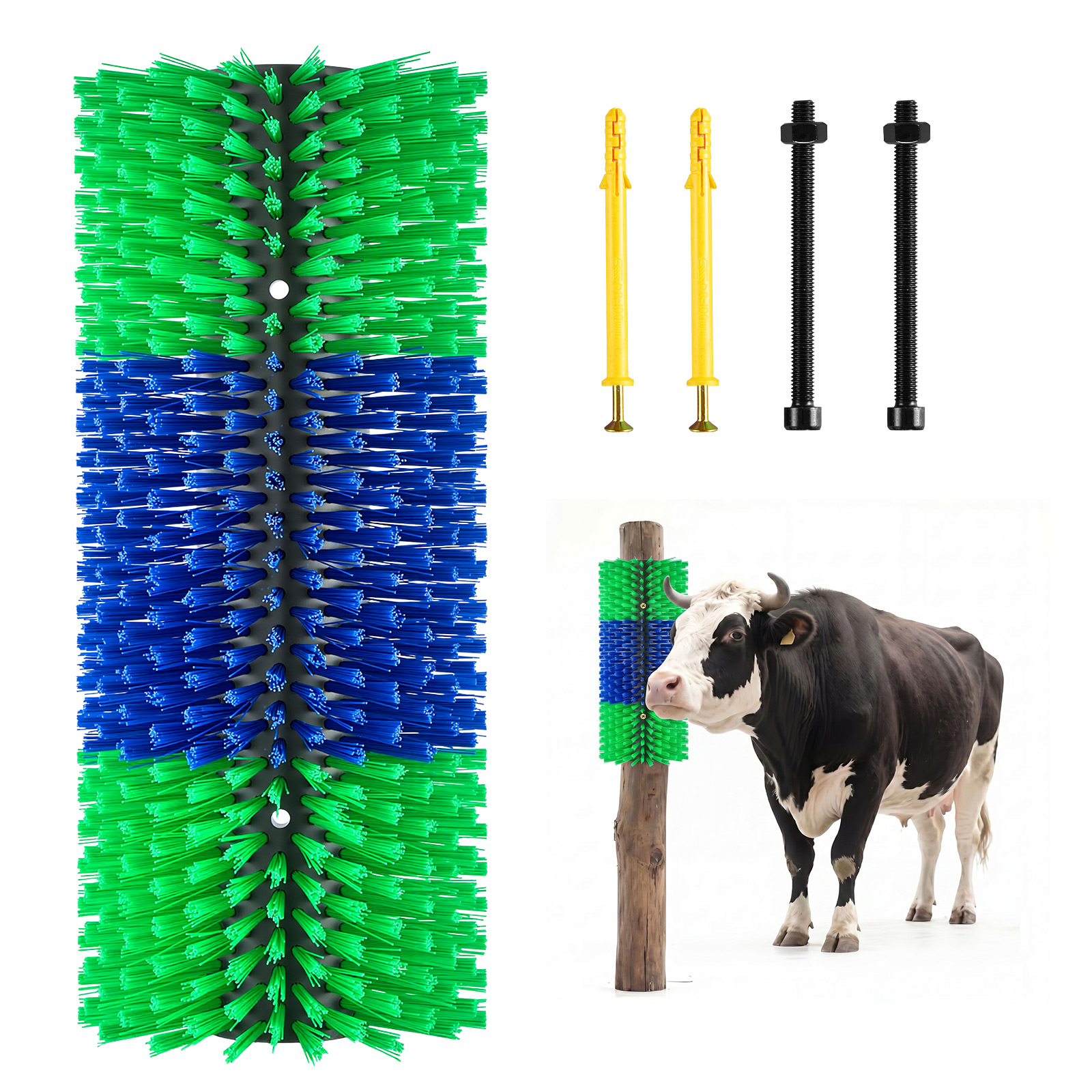 Vevor Kratzbürste 43x19 Cm, Viehbürste 1 Stk. Inkl. 4 Schrauben, Rinderkratzer Zur Linderung Von Rückenjucken, Massage-& Pflege-kratzwerkzeug Für Pferde, Rinder, Schafe & Schweine, Grün & Blau