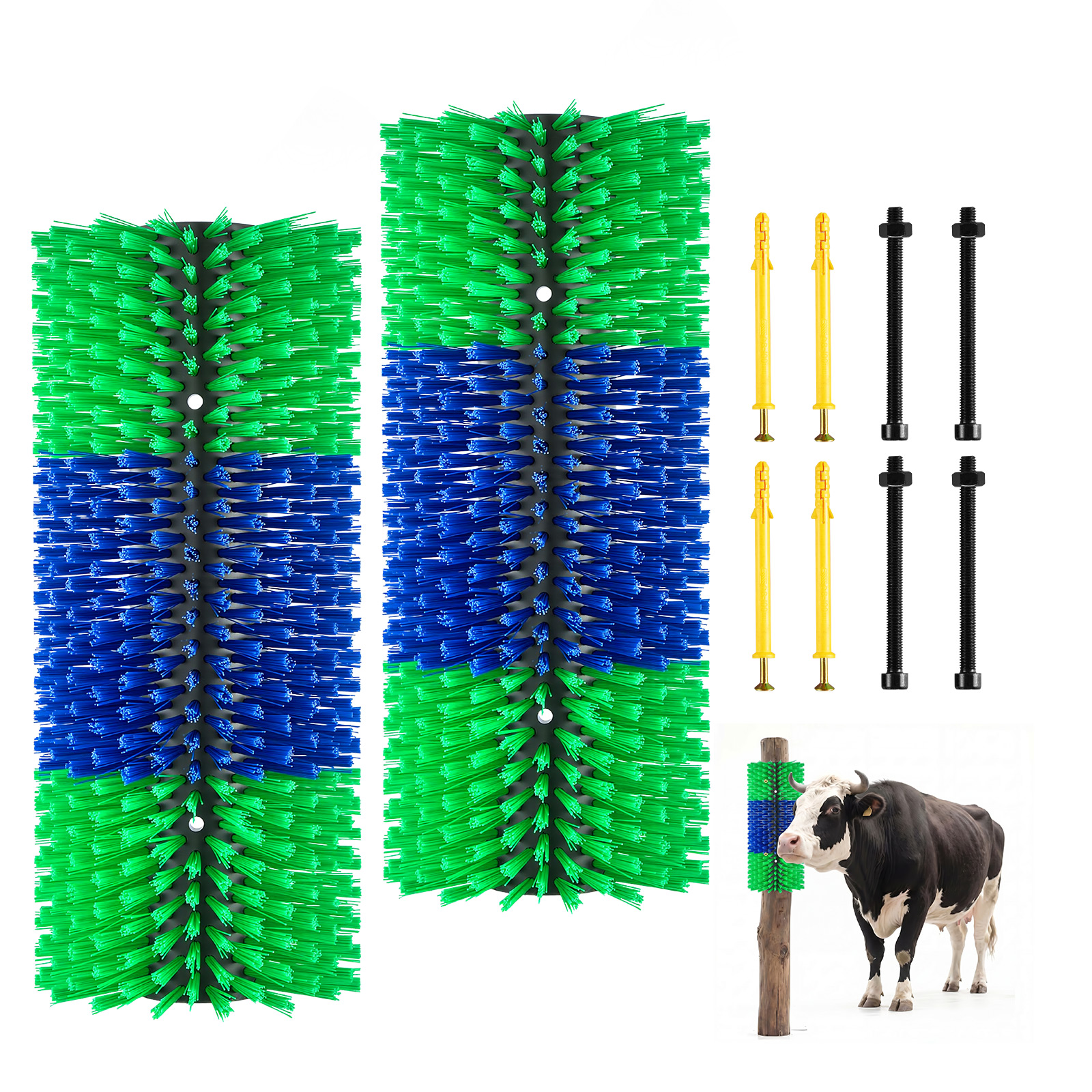 Vevor Kratzbürste 43x19 Cm, Viehbürste 2 Stk. Inkl. 8 Schrauben, Rinderkratzer Zur Linderung Von Rückenjucken, Massage-& Pflege-kratzwerkzeug Für Pferde, Rinder, Schafe & Schweine, Grün & Blau