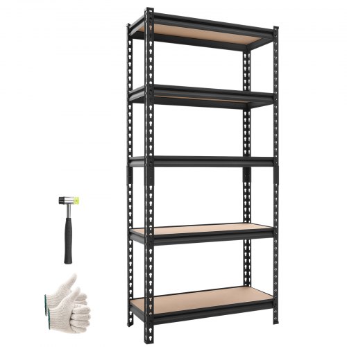 VEVOR Schwerlastregal 720x309x1520mm, 907,2kg Belastbares Lagerregal mit Stahlgestell 5 Verstellbaren MDF-Platten, Teilbares Steckregal als Werkbank, Flexibles Metallregal für Keller Garage Werkstatt