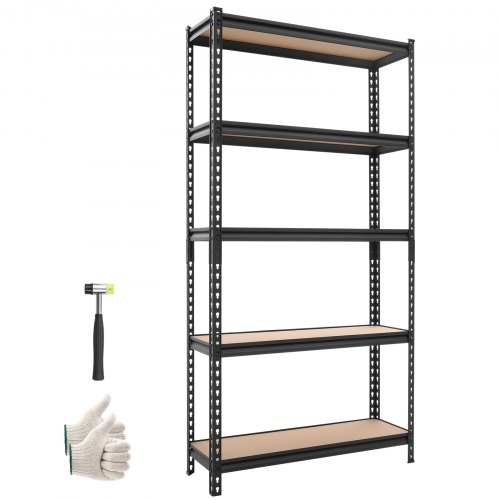 VEVOR Schwerlastregal 923x309x1813mm, 1360,8kg Belastbares Lagerregal mit Stahlgestell 5 Verstellbaren MDF-Platten, Teilbares Steckregal als Werkbank, Flexibles Metallregal für Keller Garage Werkstatt