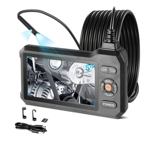 VEVOR Dual Lens Endoskopkamera mit 5 Zoll Bildschirm, 3000mAh Akku Inspektionskamera mit 5m Kabel 8X Zoom 180° Bildrotation IP67 Wasserdicht, 5,5mm Industrie Endoskop mit Licht für Auto Rohre Abfluss
