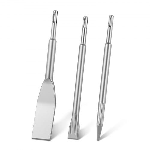 VEVOR SDS Plus Meißel-Set, 3-tlg. SDS Plus Bohrhammer-Aufsatz, inkl. Spitz-, Flach- & Spatenmeißel, Wärmebehandelter 40Cr-Legierungsstahl, für Abbruch- & Renovierungsarbeiten