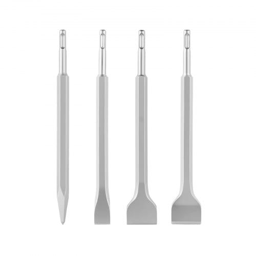 VEVOR SDS Plus Meißel Set, 4-teiliges SDS Plus Bohrhammer-Aufsatzset, inklusive Spitz-, Flach- & Spatenmeißel, Wärmebehandelter 40Cr-Legierungsstahl, für Abbruch-, Beton- & Ziegelarbeiten