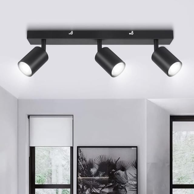 [niemals Verwendet] Schwarzer, Verstellbarer Deckenstrahler, Moderner Gu10-deckenstrahler Für Den Innenbereich, Schwenkbare Led-deckenleuchte Mit 3 Spots Für Die Küche, Leuchtmittel Nicht Enthalten