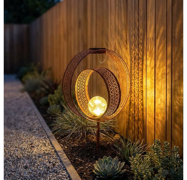 2x Solarlampe Orientalische Kugel Garten Crackle Glas Rost Optik H 42 Cm
