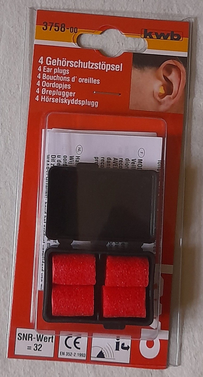 kwb Einweg-Gehörschutzstöpsel, Weichkunststoff, hautverträglich 4 Stk.