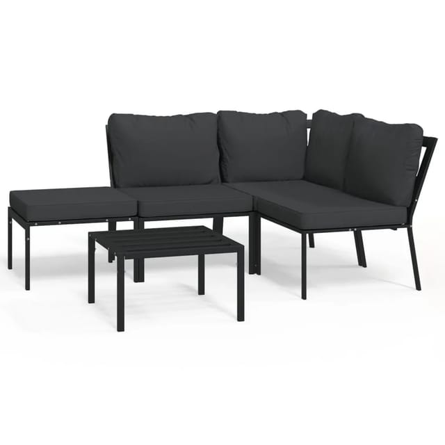 vidaXL 5-tlg Garten-Lounge-Set mit Grauen Kissen Stahl