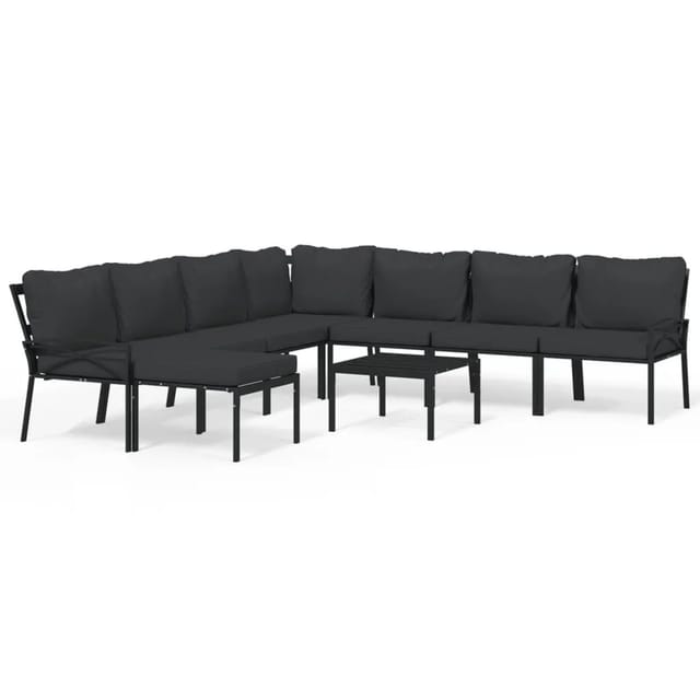 vidaXL 9-tlg Garten-Lounge-Set mit Grauen Kissen Stahl