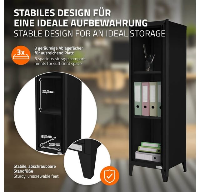 ML-Design Aktenschrank Hoch 38x38x137,5 cm Schwarz Stahl Freistehender