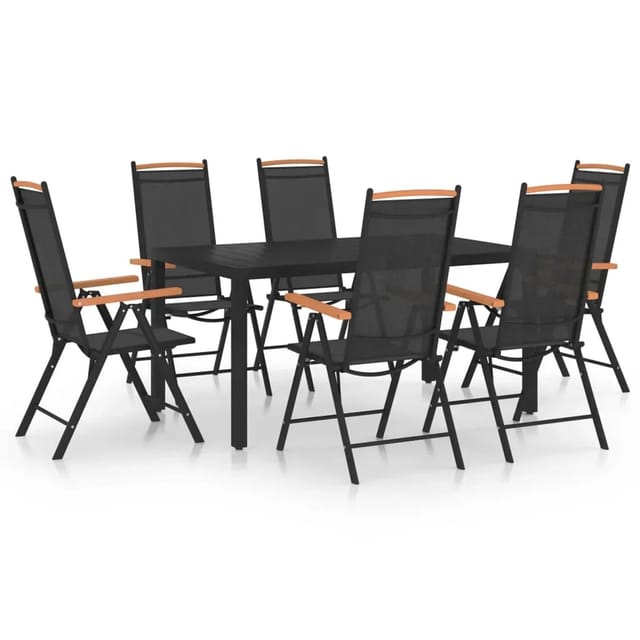vidaXL 7-Tlg Garten-Essgruppe Aluminium Schwarz 3070626