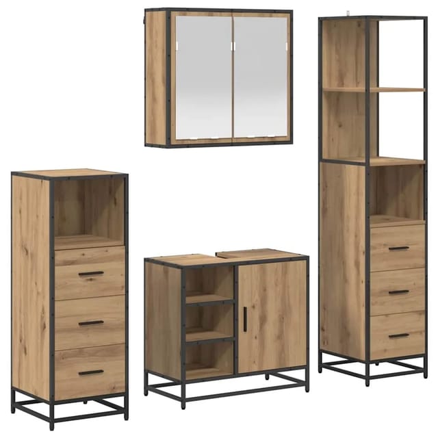 vidaXL Badezimmermöbel Set mit Tür 4-Tlg Artisan-Eiche Holzwerkstoff 3402412