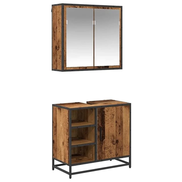 vidaXL Badezimmermöbel Set Wandmontiert 2-Tlg Altholz Holzwerkstoff 3402402