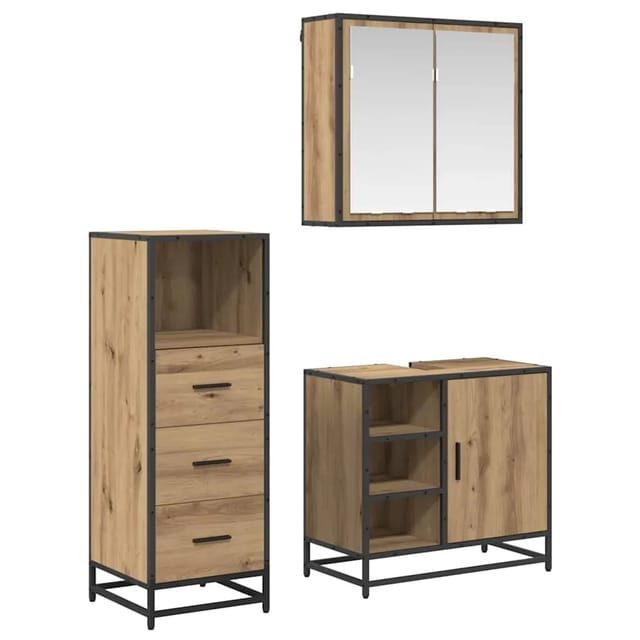 vidaXL Badezimmermöbel-Set mit Regal 3-Tlg Artisan-Eiche Holzwerkstoff 3402373
