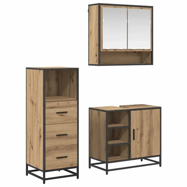 vidaXL Badezimmermöbel-Set mit Regal 3-Tlg Artisan-Eiche Holzwerkstoff 3402370