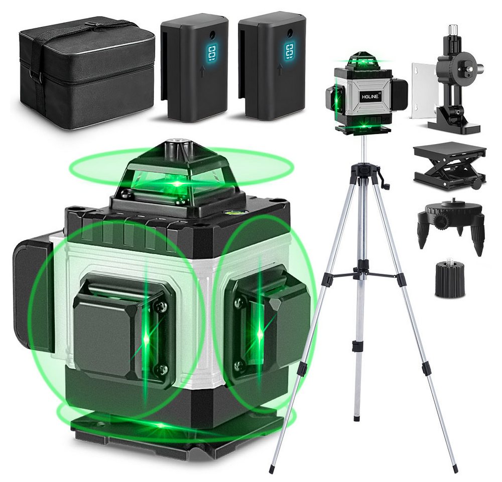 HGLINE Kreuzlinienlaser mit 1,2 m Stativ, 4D 16-Linien Selbstnivellierungslaser 4x360°, Laser Baustellen Kreuzlinienlaser Rotationslaser Bild 2