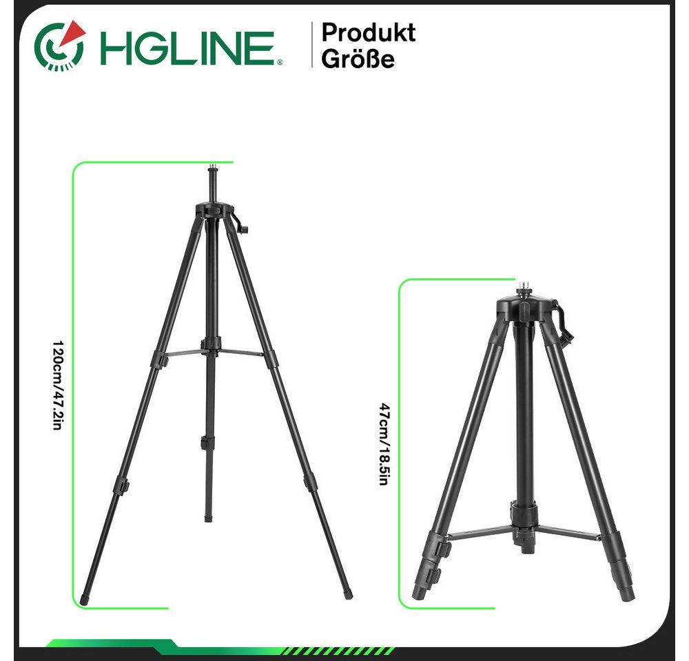 HGLINE Kreuzlinienlaser mit 1,2 m Stativ, 4D 16-Linien Selbstnivellierungslaser 4x360°, Laser Baustellen Kreuzlinienlaser Rotationslaser Bild 3