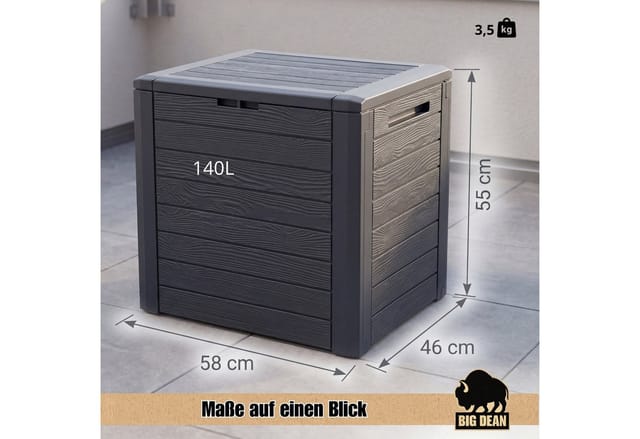 BigDean Auflagenbox Gartenbox klein kompakt 140 Liter für Balkon & Terrasse (Packung, 1 St), 140L Volumen, Kompakt, Regenfest, Griffig