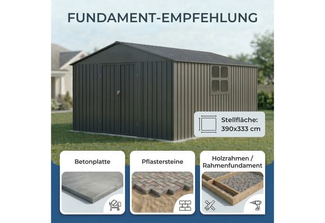 Albatros International Gerätehaus Gerätehaus 4XL abschließbar Schloss & Werkzeughaken, Geräteschuppen, BxT: 325.5x386.6 cm, (Anthrazit RAL 7016, 386,6x325,5x204cm), Gartenhaus mit Holzunterstand aus verzinktem wetterfestem Metall